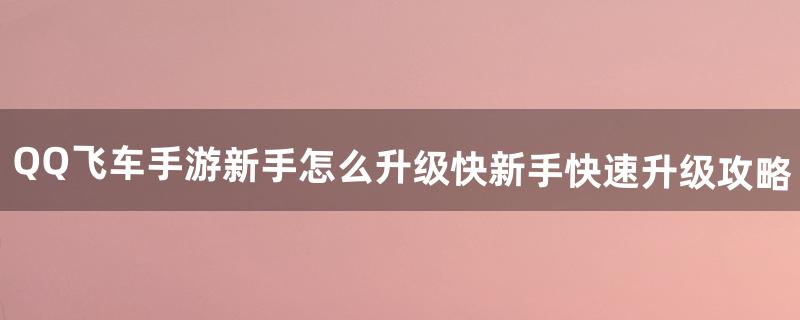 QQ飞车手游新手怎么升级快新手快速升级攻略