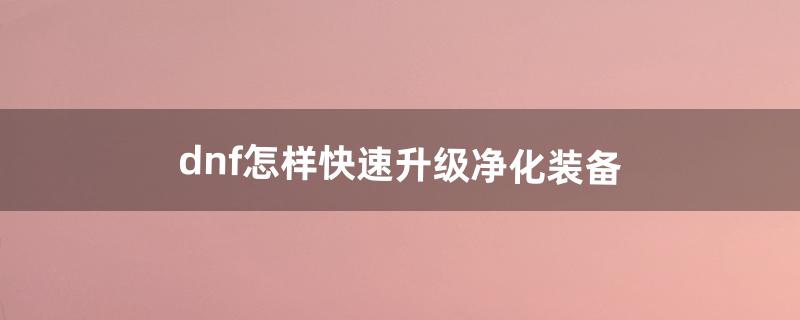 dnf装备怎么净化