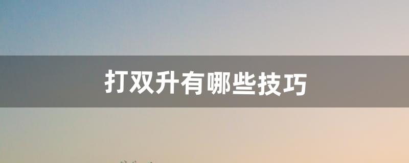 打双升有哪些技巧（双升配合技巧口诀)